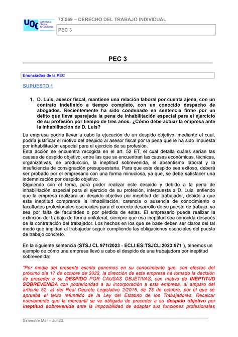 73569 PEC3 Derecho Del Trabajo PEC 3 PEC 3 Enunciados De La PEC