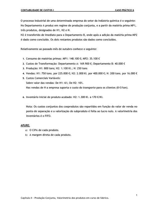 Caso Prático 6 Prod Conjunta Valorimetria PVF CONTABILIDADE DE