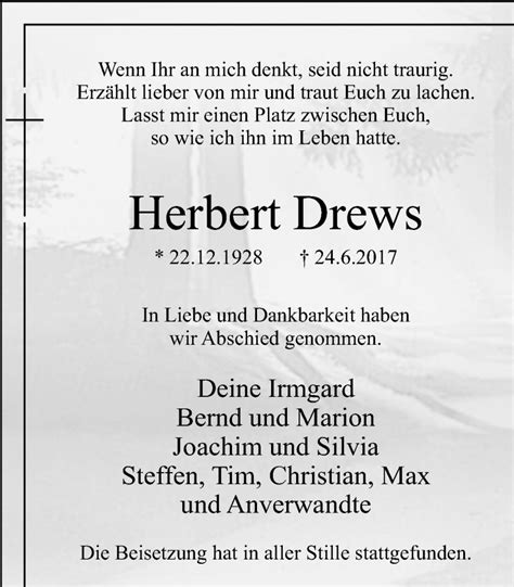 Traueranzeigen Von Herbert Drews Trauer In NRW De