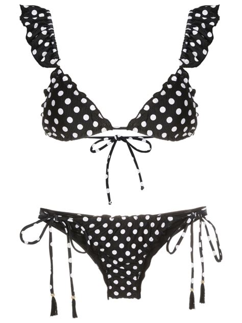 Brigitte Polka Dot Print Ruffled Bikini Farfetch