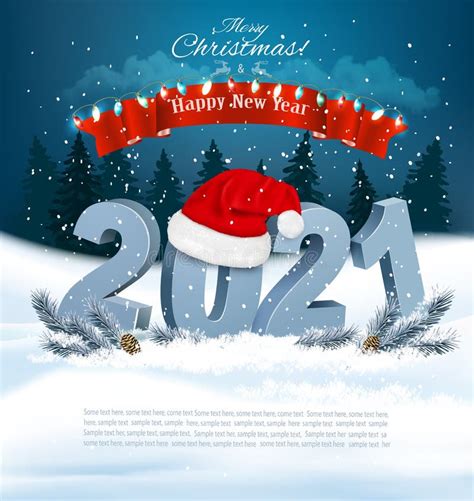 Holiday Christmas Background With Santa Hat And A 2021 Blue Bold