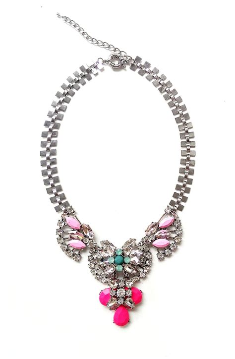 Pink Statement Necklace Pink Rhinestone Bib By Thefashionbandits