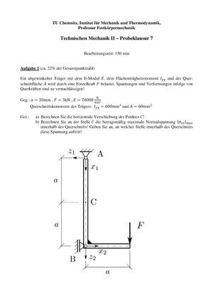 1 Probeklausur Technische Mechanik II Studocu