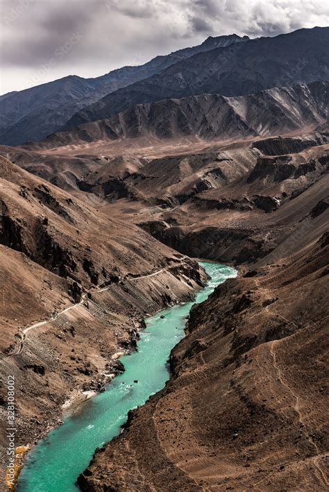 Confluence Of Zanskar And Indus Rivers Leh Ladakh India Stock Photo