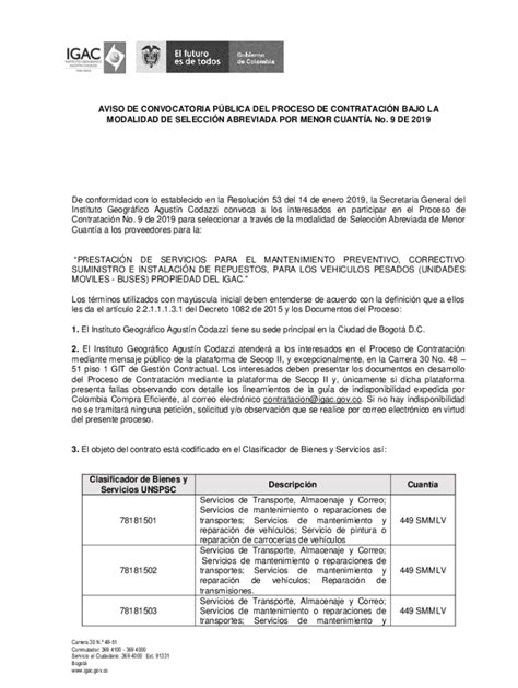 Fillable Online Aviso De Convocatoria Pblica Del Proceso De Contratacin