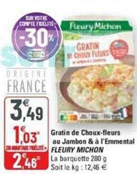 Promo Gratin De Choux Fleurs Au Jambon L Emmental Fleury Michon