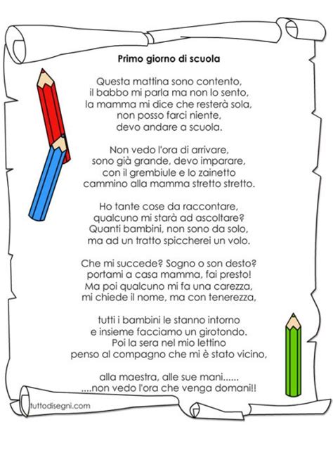 Filastrocca Primo Giorno Scuola Tuttodisegni