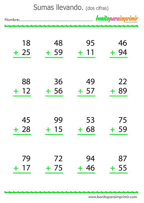 Sumas Con Llevadas BONITO PARA IMPRIMIR