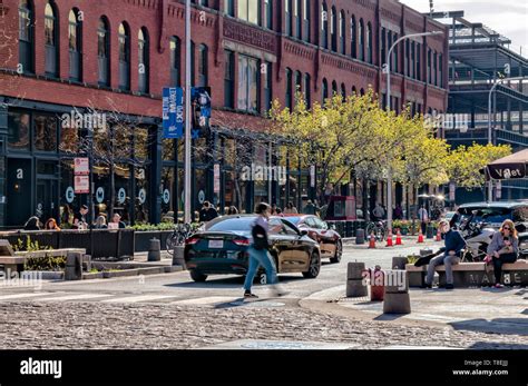 Fulton Market, Chicago-May 4, 2019: People enjoy the restaurants and ...