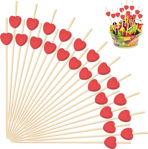 SRIZIAN 100Pcs Red Heart Cocktail Picks 4 7inch Food Fruit Sticks