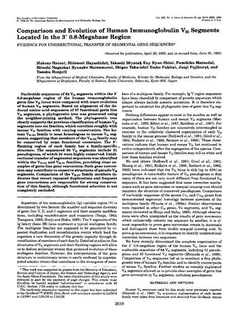 Pdf Comparison And Evolution Of Human Immunoglobulin Vh Segments