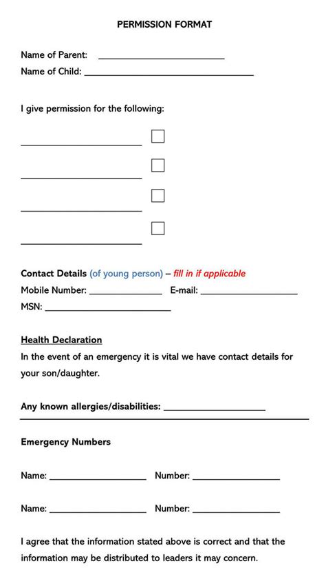 Free Field Trip Consent Permission Forms Word Pdf