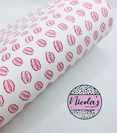 Valentine Kisses Lips Printed Canvas Sheet Fabric Bow Making