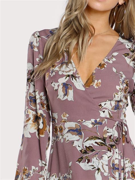 Surplice Wrap Floral Dress SheIn Sheinside