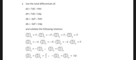 Solved Use The Total Differentials Of Du Tds Pov Dh Chegg