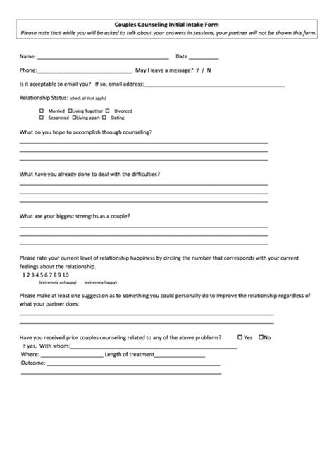 Couples Counseling Initial Intake Form Printable Pdf Download