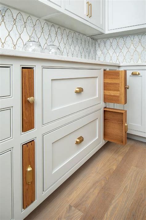 Built In Pull Out Cutting Boards In Light Gray Kitchen Transitional