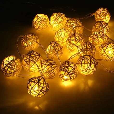 20 LED Warm White Rattan Ball Garland LED Indoor Lighting Strings For