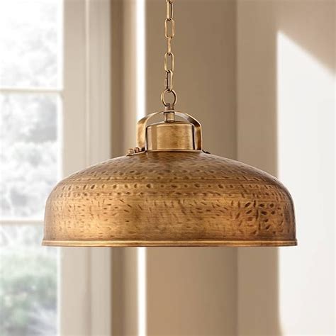 Essex Dyed Brass Pendant Light 18 Wide Modern Farmhouse Industrial Rustic Hammered Dome Shade