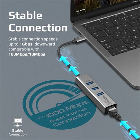 Promate GigaHub C Multi Port USB C Hub With Ethernet Adapter