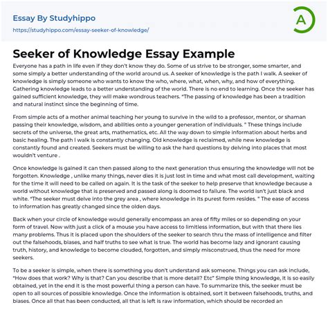 Seeker Of Knowledge Essay Example StudyHippo