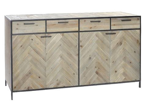 Buffet Meuble De Rangement En Bois De Sapin Naturel Et M Tal Coloris