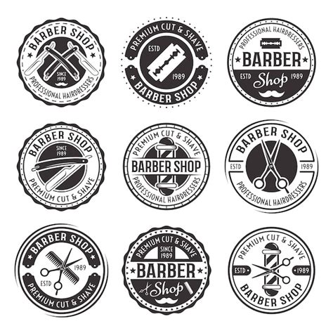 Barbearia Nove Emblemas Redondos Vintage Pretos De Vetor Vetor