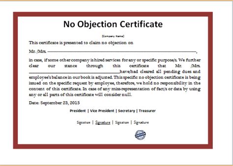 No Objection Certificate Templates Free Printable Word Pdf Formats