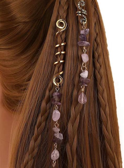 Frdtluthw Colored Natural Stone Pendant Hair Jewelry For Braids