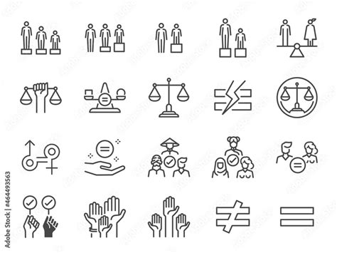 Equality And Equity Line Icon Set Included The Icons As Gender Racial