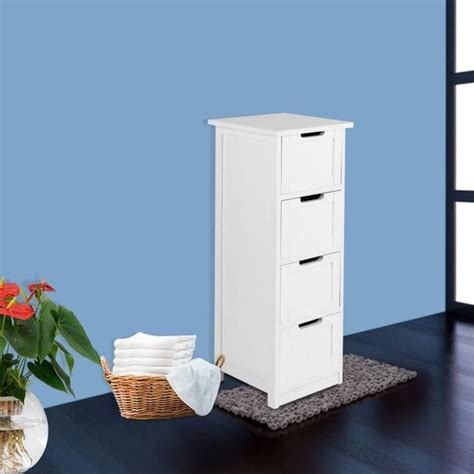 LESHP Armoire meuble colonne salle de bain Étagère 4 Tiroir en bois