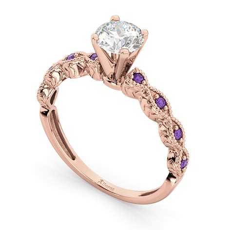 Vintage Lab Grown Diamond And Amethyst Engagement Ring 14k Rose Gold 0 50ct Az8288