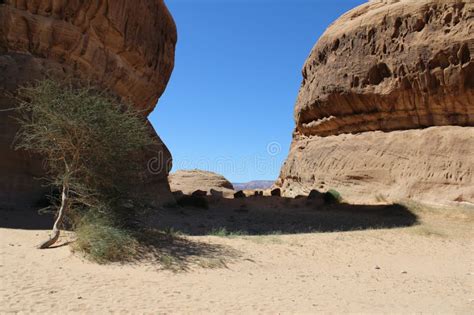 Beautiful Daytime View Of Al Hegra Madain Saleh In Al Ula Stock