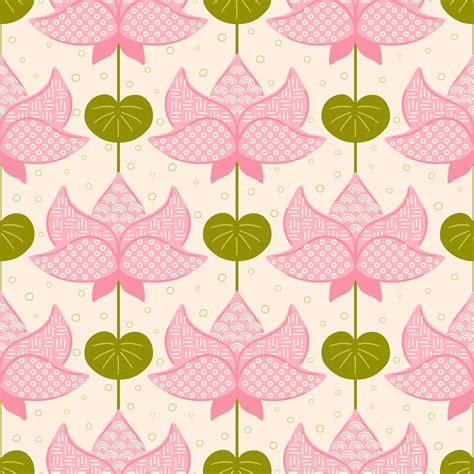 Japanese Lotus Seamless Pattern Pink Asian Lotus Floral Background