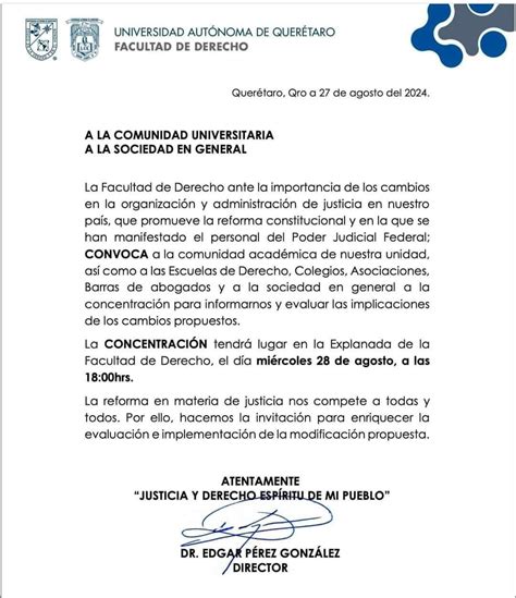 Facultad De Derecho De La Uaq Lanz Convocatoria Para Evaluar Reforma