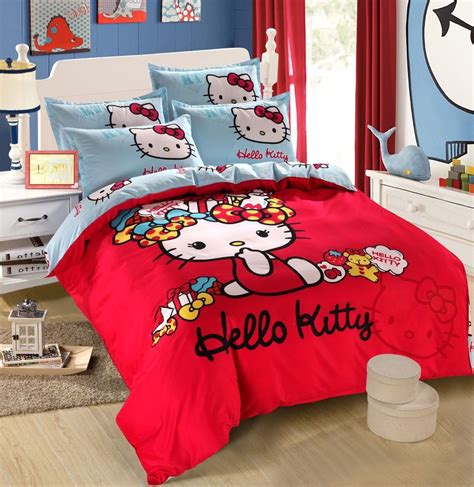 Hello Kitty Bed Set Queen Size Cute Pink Hello Kitty Cartoon Bedding