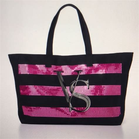 Victorias Secret Pink Black Sequin Weekender Bag Victoria Secret