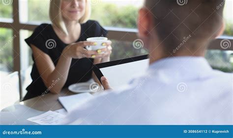 Businessman Holding Tablet In Hand In Cafe Stock Photo Image Of Lunch