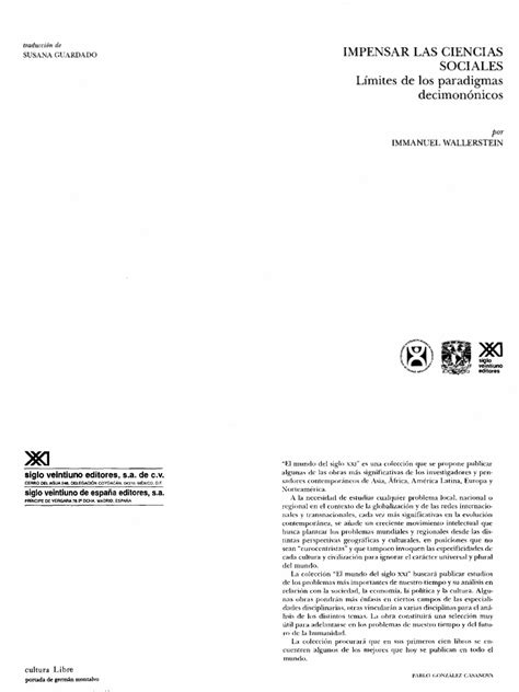 Wallerstein 2003 Impensar Las Ciencias Sociales Intro Pdf