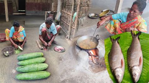 Santali Traditional Cooking Rohu Fish Recipe With Fresh Cucumber How