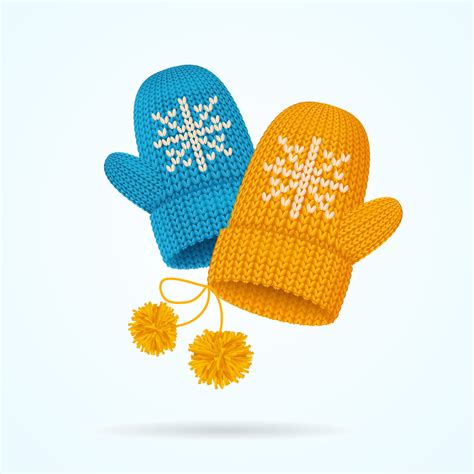 Realistic Detailed 3d Knitted Woolen Mittens Set. Vector 17609216 ...