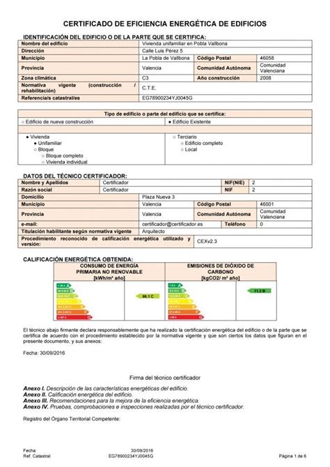 Ejemplo De Un Certificado Energ Tico Ren