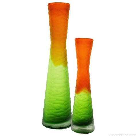 Set Of 2 Carved Tiered Orange Green Hourglass Vase H 11 15 Vase