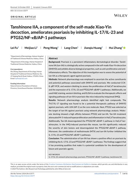 Pdf Tanshinone Iia A Component Of The Selfmade Xiaoyin Decoction