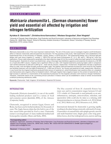 PDF Matricaria Chamomilla L German Chamomile Flower Yield And