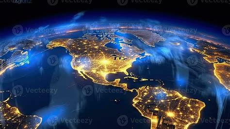 World map satellite picture, view of city lights background. . 25536572 ...