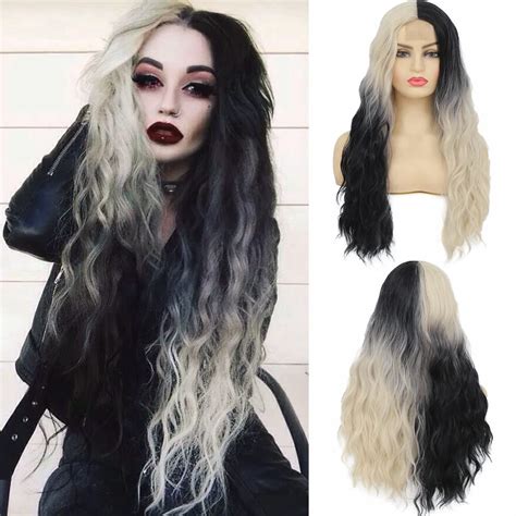 Swiking White Ombre Black Lace Front Wigs For Women Long Curly Wave Natural