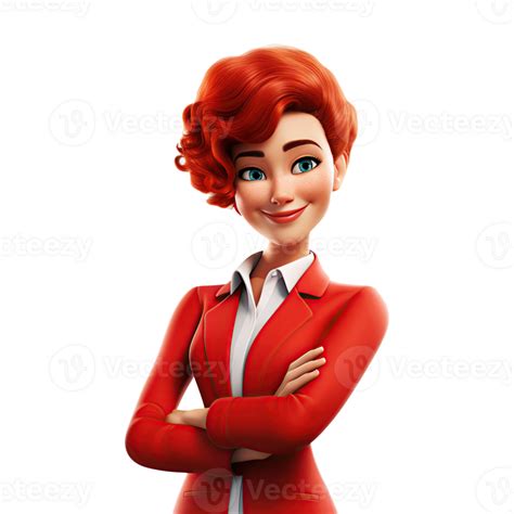 3d Cute Cartoon Woman Character Cartoon Businesswoman Wearing Red Suit