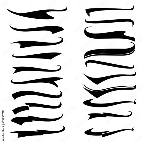 Swoosh and swash text tails vector set. Font tail for baseball sport ...