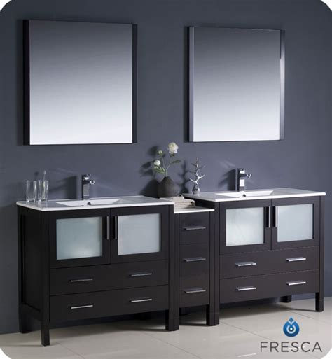 84 Espresso Modern Double Sink Bathroom Vanity With Faucet And Linen